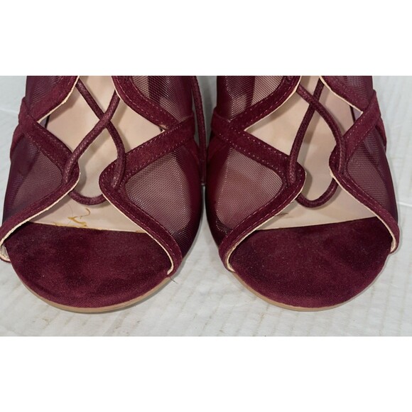 Torrid Sandals Womens 10W Burgundy Faux Suede Open Toe Lace Up Wedge Heel Zip Up - Picture 5 of 14